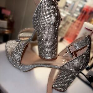 Women's Silver Rhinestoned High Heels